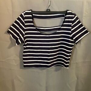 Charlotte Russe Black and White Striped Crop Top- Large